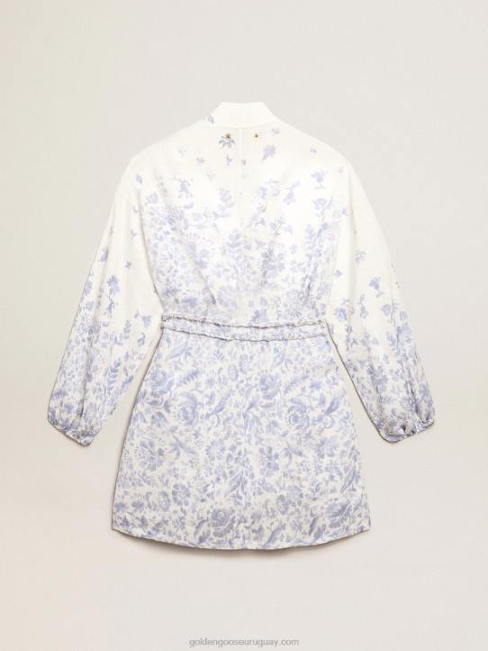mujer Vestido mini resort collection de lino con estampado azul mediterráneoGolden Goose 02H61009