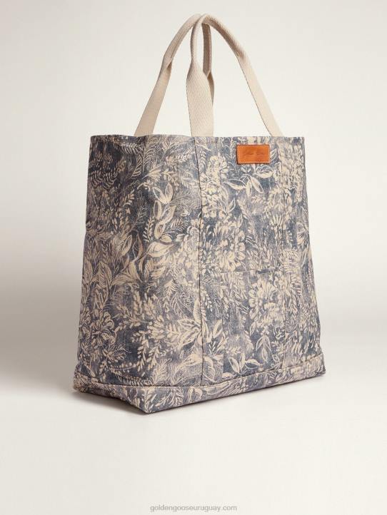 mujer bolso oceánico de lona de la colección cápsula golden resort en azul vintage con detalles en contraste 02H6452