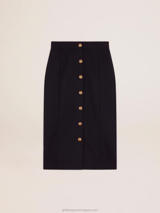 mujer falda tubo de lana azul oscuro con botones heráldicos doradosGolden Goose 02H61012