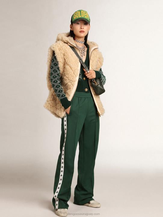 mujer Cárdigan corto de la colección Journey con estampado de rombos en jacquard verde y blanco.Golden Goose 02H6997