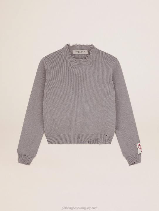 mujer Jersey de cuello redondo de algodón gris con tratamiento desgastadoGolden Goose 02H6928