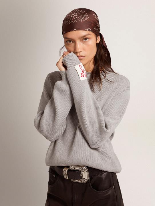 mujer Jersey de cuello redondo de algodón gris con tratamiento desgastadoGolden Goose 02H6928
