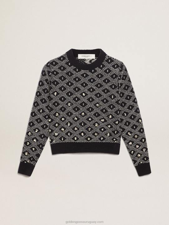 mujer Jersey de cuello redondo de la colección Journey con estampado geométrico azul y blanco y detalle de abalorios.Golden Goose 02H61001