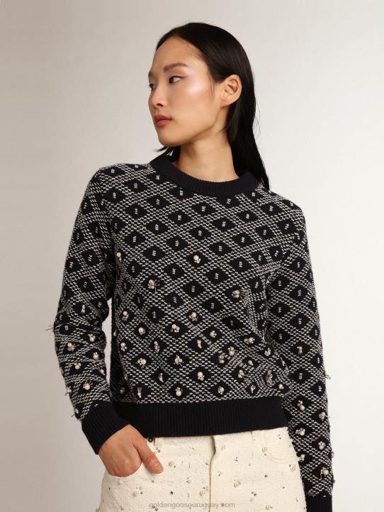 mujer Jersey de cuello redondo de la colección Journey con estampado geométrico azul y blanco y detalle de abalorios.Golden Goose 02H61001
