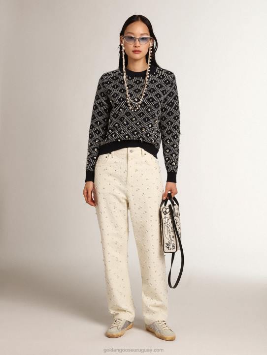 mujer Jersey de cuello redondo de la colección Journey con estampado geométrico azul y blanco y detalle de abalorios.Golden Goose 02H61001