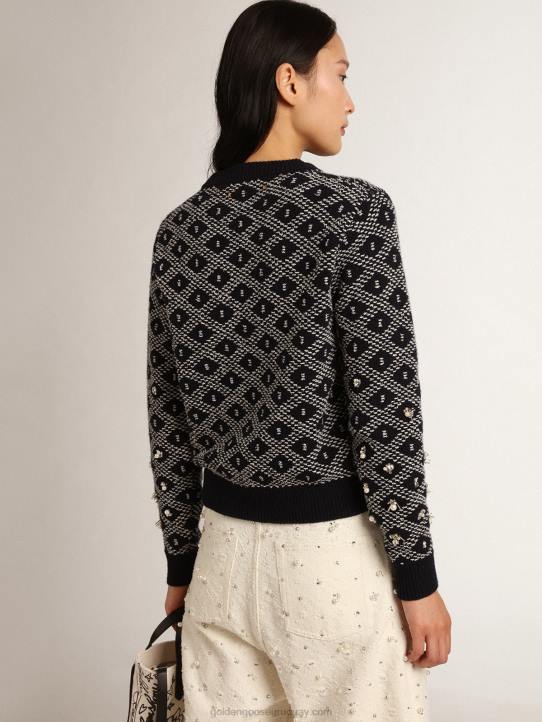 mujer Jersey de cuello redondo de la colección Journey con estampado geométrico azul y blanco y detalle de abalorios.Golden Goose 02H61001