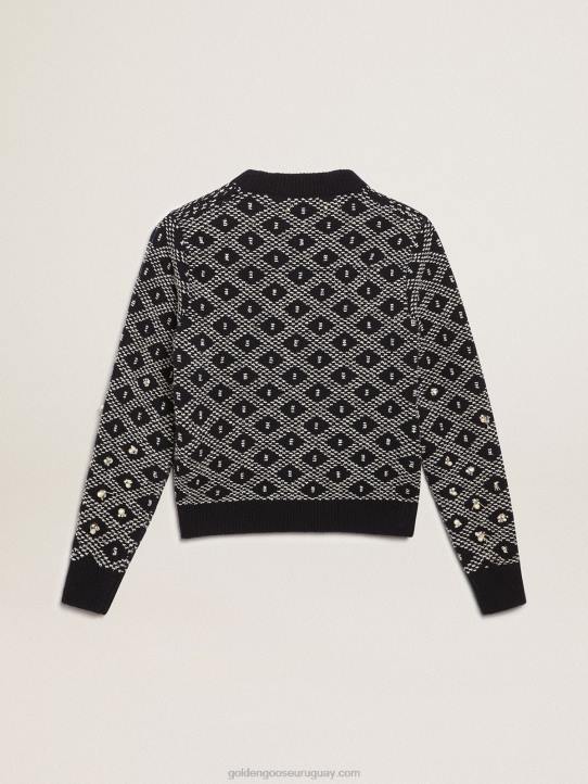 mujer Jersey de cuello redondo de la colección Journey con estampado geométrico azul y blanco y detalle de abalorios.Golden Goose 02H61001