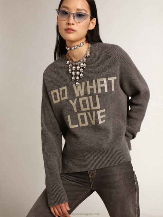 mujer Jersey de cuello redondo de la colección Journey en gris melange con letras brillantesGolden Goose 02H6999