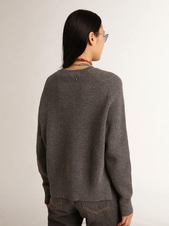 mujer Jersey de cuello redondo de la colección Journey en gris melange con letras brillantesGolden Goose 02H6999