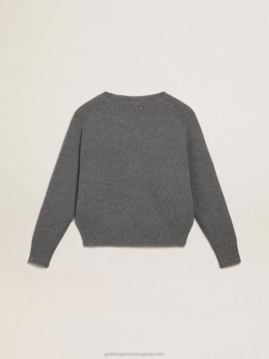 mujer Jersey de cuello redondo de la colección Journey en gris melange con letras brillantesGolden Goose 02H6999