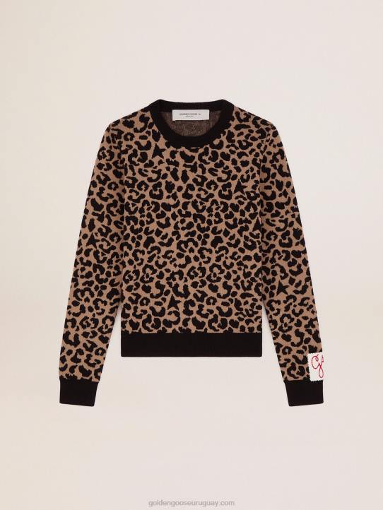 mujer Jersey de cuello redondo de lana con estampado animal jacquardGolden Goose 02H61026