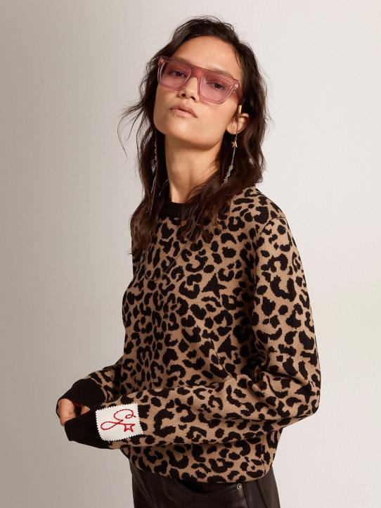 mujer Jersey de cuello redondo de lana con estampado animal jacquardGolden Goose 02H61026