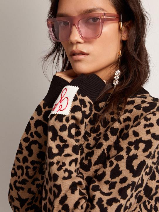 mujer Jersey de cuello redondo de lana con estampado animal jacquardGolden Goose 02H61026