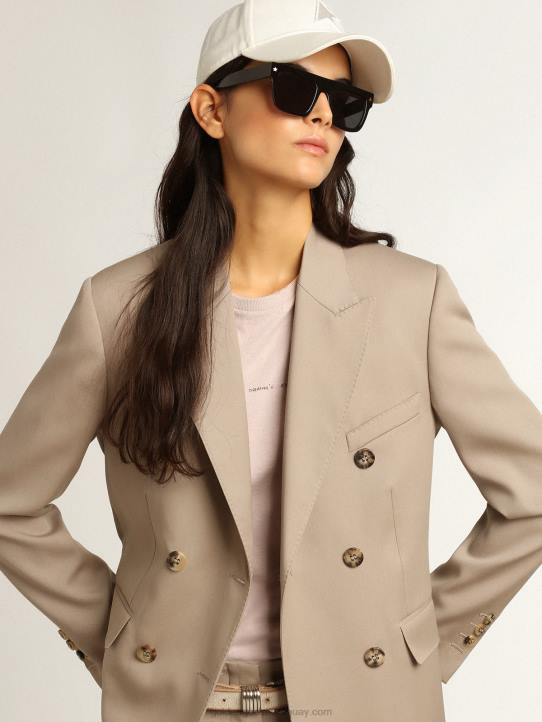 mujer americana cruzada de gabardina de lana beige claroGolden Goose 02H6915