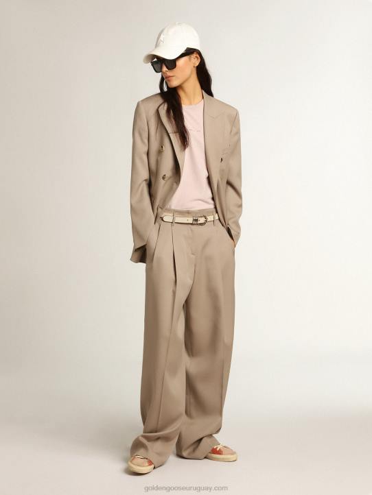 mujer americana cruzada de gabardina de lana beige claroGolden Goose 02H6915