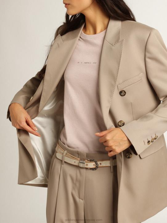 mujer americana cruzada de gabardina de lana beige claroGolden Goose 02H6915