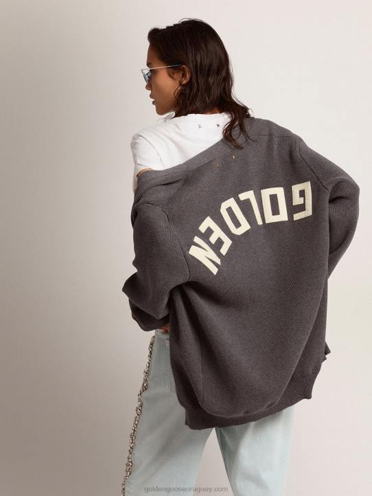 mujer cárdigan de algodón gris jaspeado con logo en la espaldaGolden Goose 02H6970