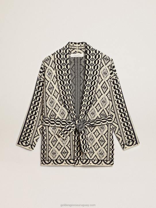 mujer cárdigan de lana color papiro con motivo jacquard y cristalesGolden Goose 02H6946
