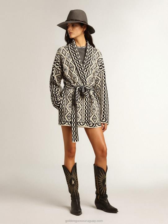 mujer cárdigan de lana color papiro con motivo jacquard y cristalesGolden Goose 02H6946