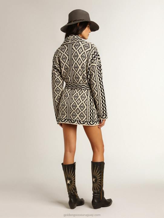 mujer cárdigan de lana color papiro con motivo jacquard y cristalesGolden Goose 02H6946