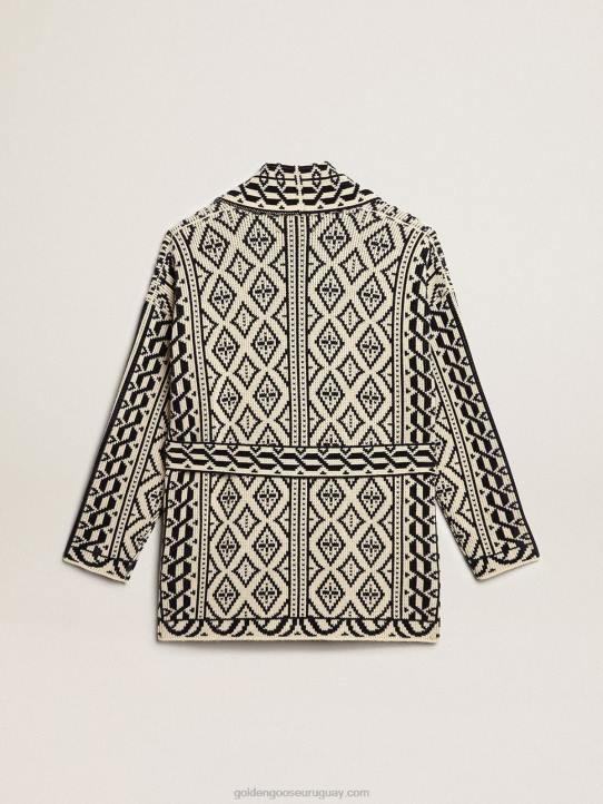 mujer cárdigan de lana color papiro con motivo jacquard y cristalesGolden Goose 02H6946