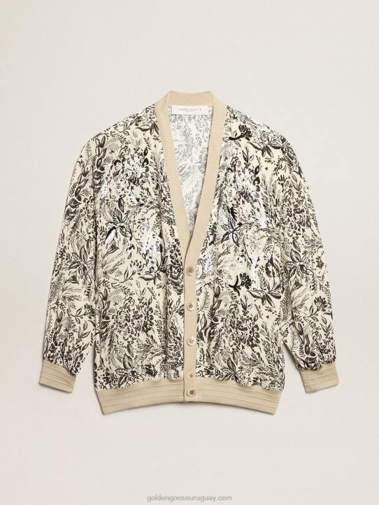 mujer cárdigan de viscosa blanca con estampado de toile de jouy y bordadoGolden Goose 02H61047