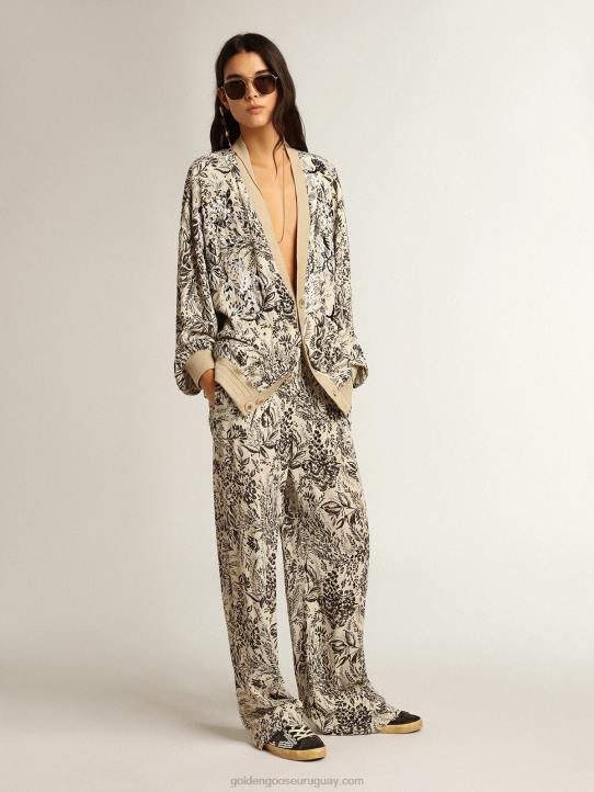 mujer cárdigan de viscosa blanca con estampado de toile de jouy y bordadoGolden Goose 02H61047