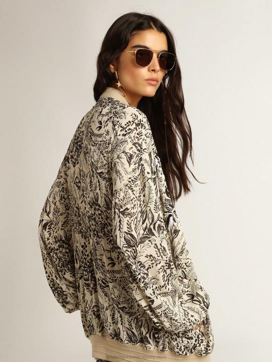 mujer cárdigan de viscosa blanca con estampado de toile de jouy y bordadoGolden Goose 02H61047