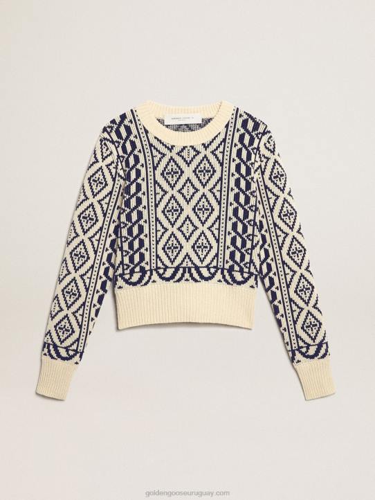 mujer jersey cropped de cuello redondo con pergamino y estampado geométrico azulGolden Goose 02H6962