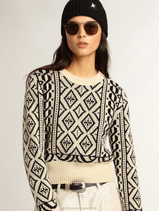 mujer jersey cropped de cuello redondo con pergamino y estampado geométrico azulGolden Goose 02H6962