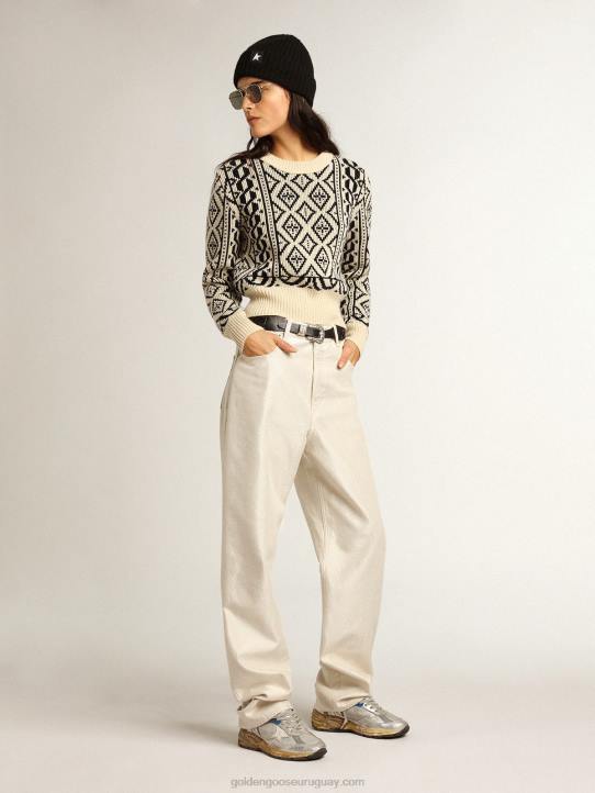 mujer jersey cropped de cuello redondo con pergamino y estampado geométrico azulGolden Goose 02H6962