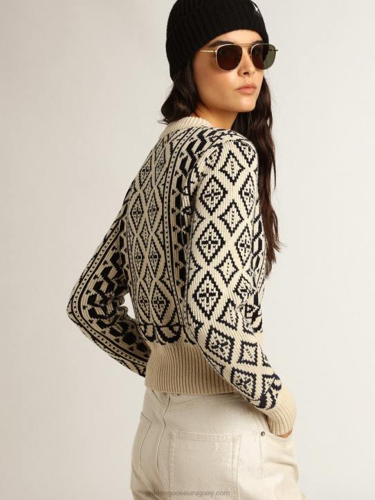 mujer jersey cropped de cuello redondo con pergamino y estampado geométrico azulGolden Goose 02H6962