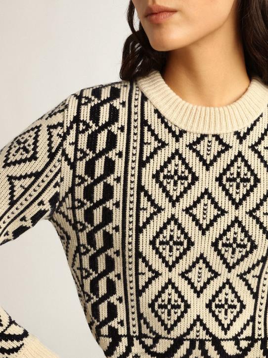 mujer jersey cropped de cuello redondo con pergamino y estampado geométrico azulGolden Goose 02H6962