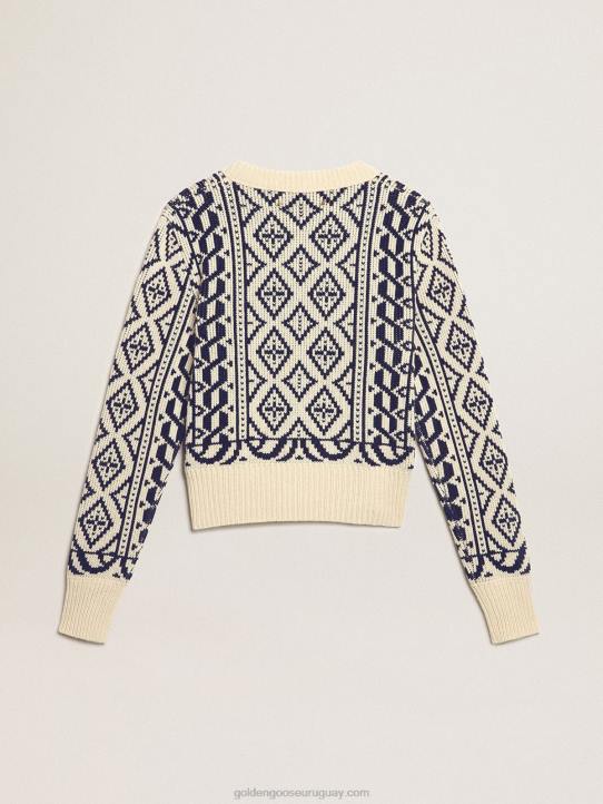 mujer jersey cropped de cuello redondo con pergamino y estampado geométrico azulGolden Goose 02H6962