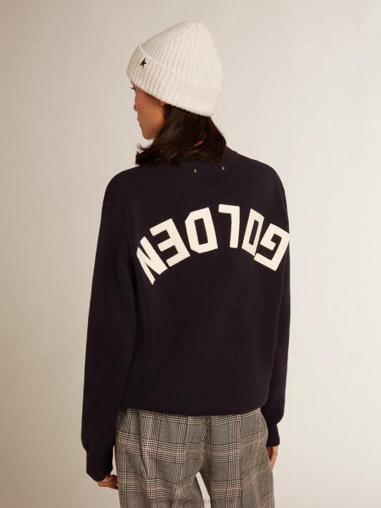 mujer jersey de cuello redondo de algodón azul oscuro con logo en la espaldaGolden Goose 02H61056