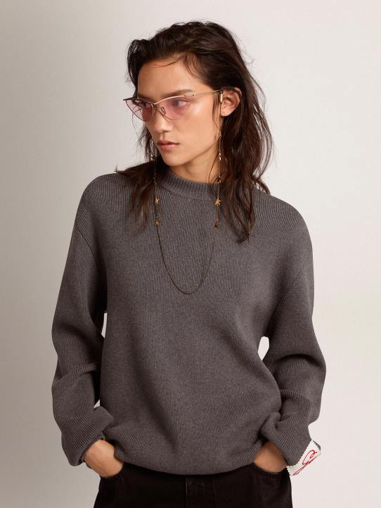 mujer jersey de cuello redondo de algodón gris oscuro con logo en la espaldaGolden Goose 02H6930