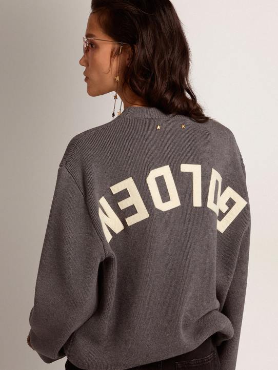 mujer jersey de cuello redondo de algodón gris oscuro con logo en la espaldaGolden Goose 02H6930