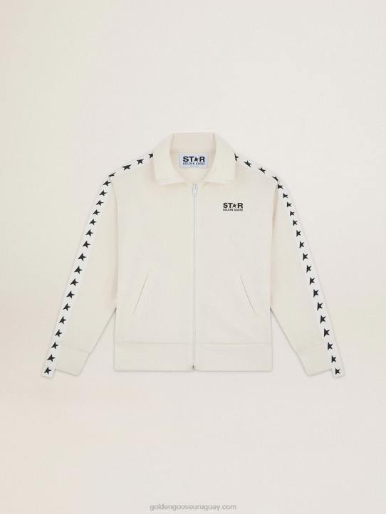 mujer sudadera blanca con cremallera, franja blanca y estrellas negrasGolden Goose 02H6935