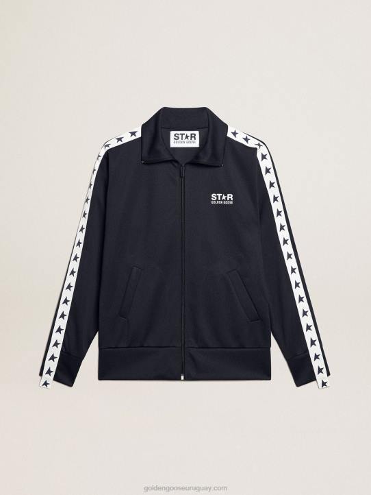 mujer sudadera con cremallera azul oscuro con franja blanca y estrellas en contrasteGolden Goose 02H6917