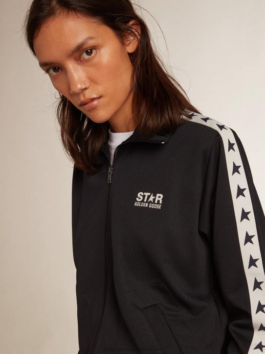mujer sudadera con cremallera azul oscuro con franja blanca y estrellas en contrasteGolden Goose 02H6917