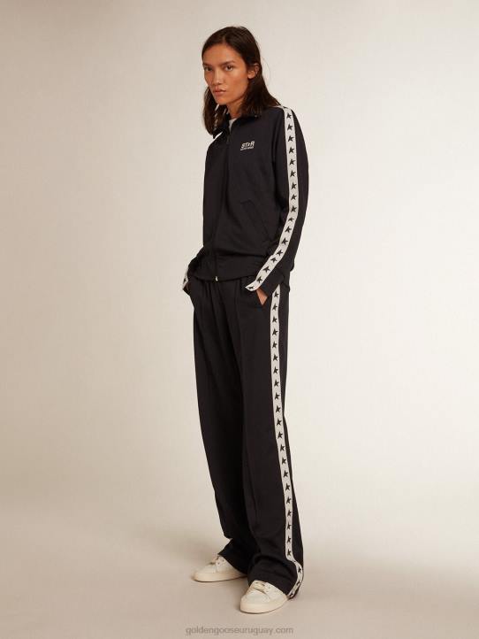 mujer sudadera con cremallera azul oscuro con franja blanca y estrellas en contrasteGolden Goose 02H6917
