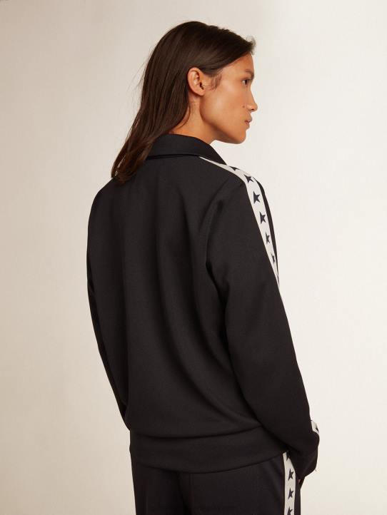 mujer sudadera con cremallera azul oscuro con franja blanca y estrellas en contrasteGolden Goose 02H6917