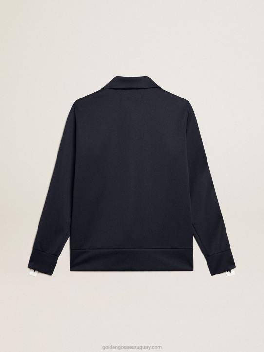 mujer sudadera con cremallera azul oscuro con franja blanca y estrellas en contrasteGolden Goose 02H6917