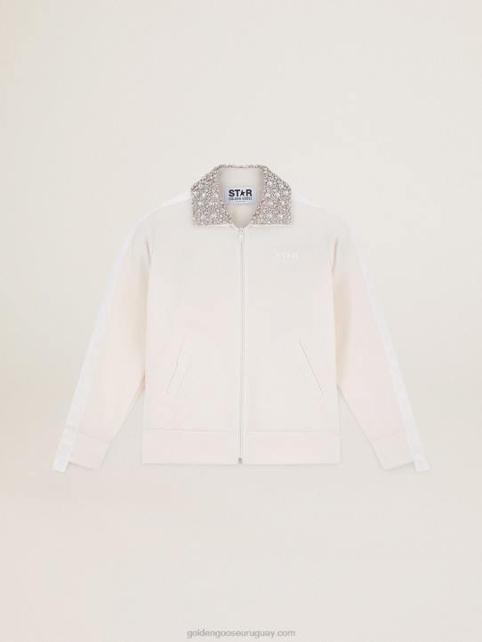 mujer sudadera con cremallera y cuello de cristal de la colección papyrus white denise starGolden Goose 02H61052