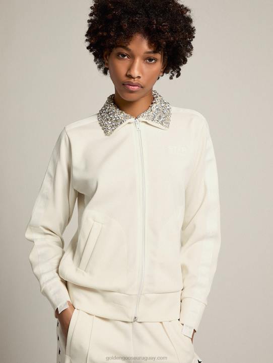mujer sudadera con cremallera y cuello de cristal de la colección papyrus white denise starGolden Goose 02H61052