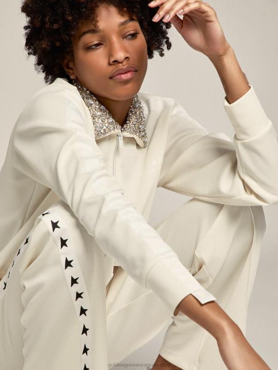 mujer sudadera con cremallera y cuello de cristal de la colección papyrus white denise starGolden Goose 02H61052