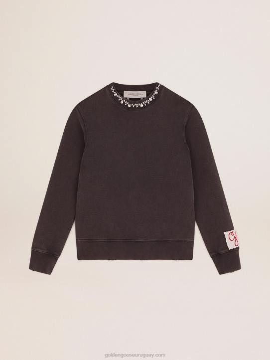 mujer sudadera de la colección gris antracita con cristales cabujónGolden Goose 02H6956