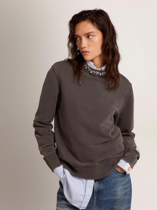 mujer sudadera de la colección gris antracita con cristales cabujónGolden Goose 02H6956