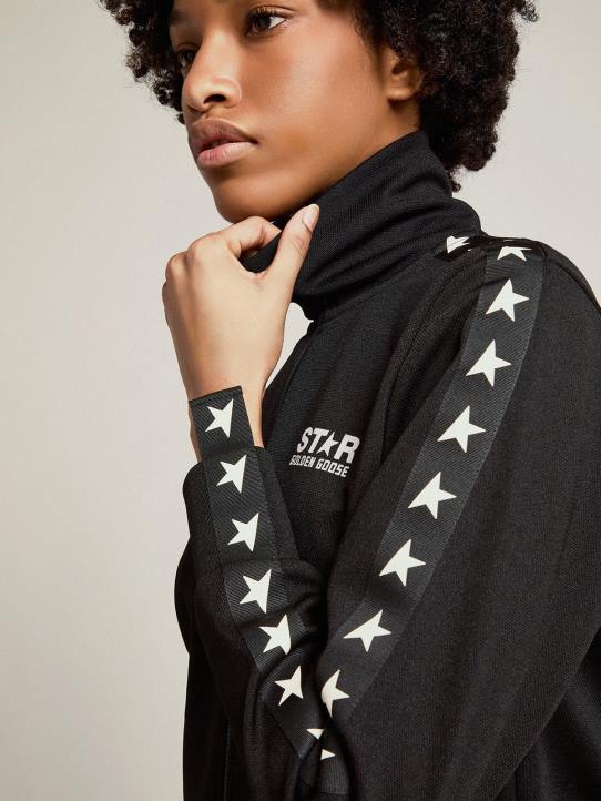 mujer sudadera negra con cremallera y estrellas blancas en contrasteGolden Goose 02H6949