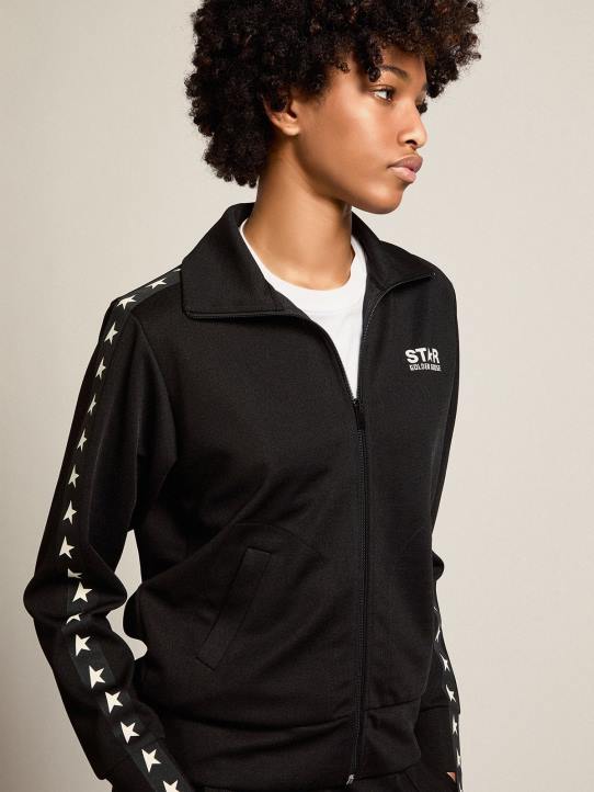 mujer sudadera negra con cremallera y estrellas blancas en contrasteGolden Goose 02H6949